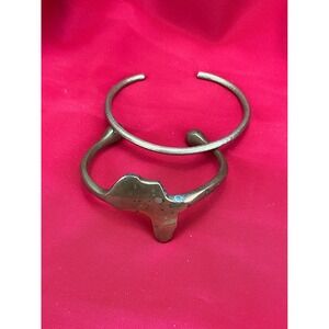 Vintage Brass Africa Map Cuff Bracelet Set Bohemian Tribal Gold Tone Bangles